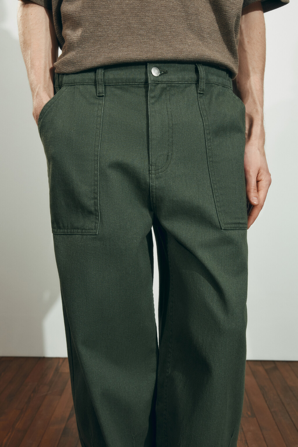 Брюки wide leg со средней посадкой в рубчик - цвет зеленый - 6