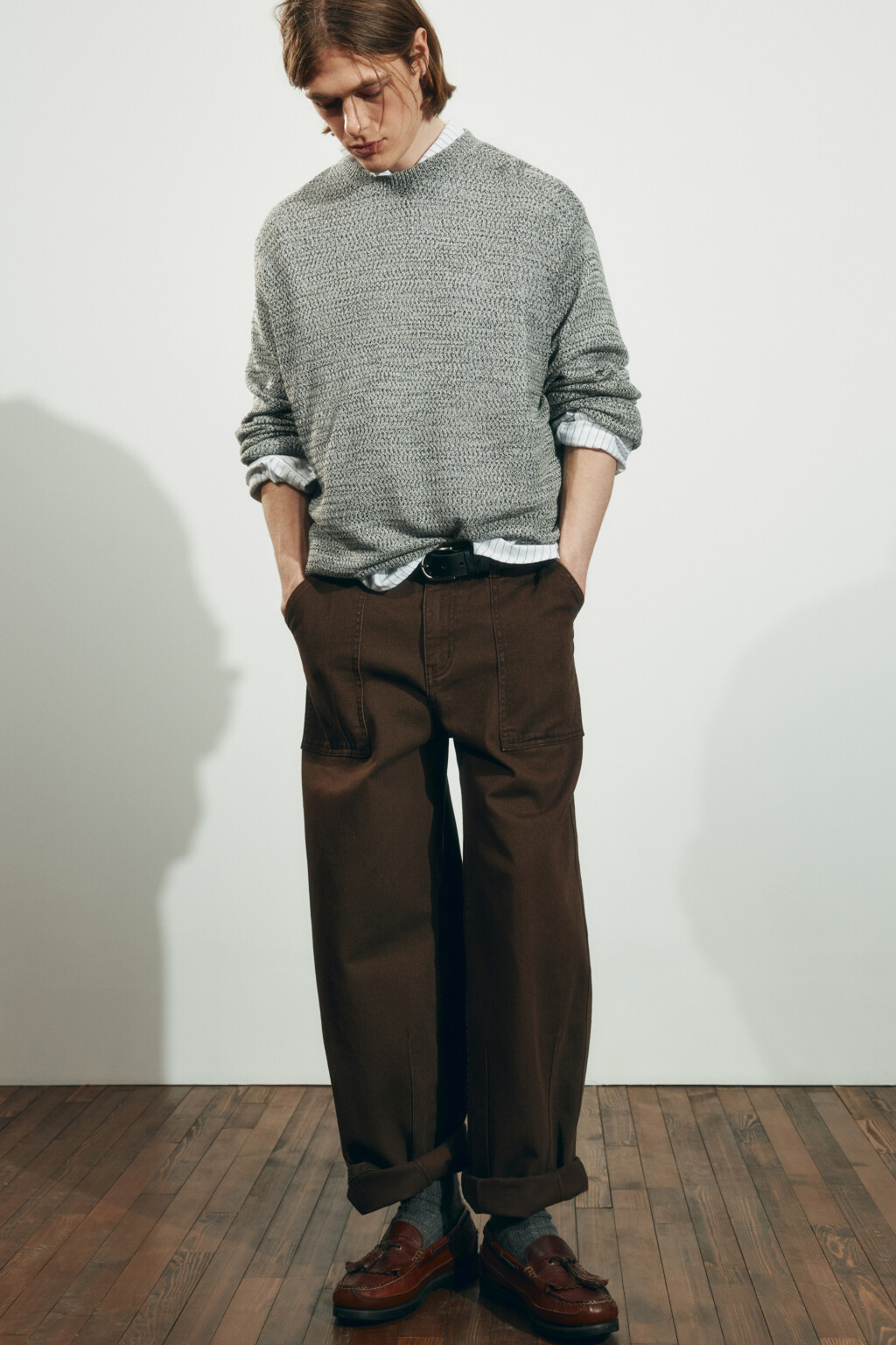 Брюки wide leg со средней посадкой в рубчик - цвет коричневый - 2