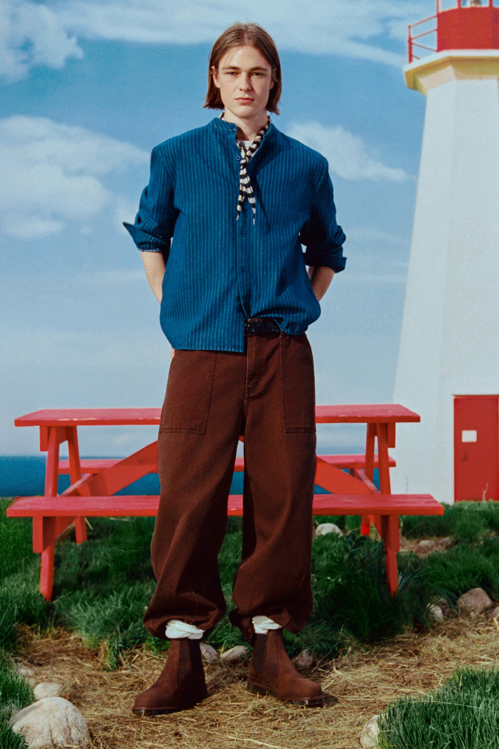 Брюки wide leg со средней посадкой в рубчик - цвет коричневый - 1