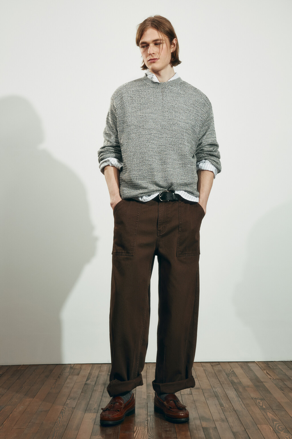 Брюки wide leg со средней посадкой в рубчик - цвет коричневый - 6