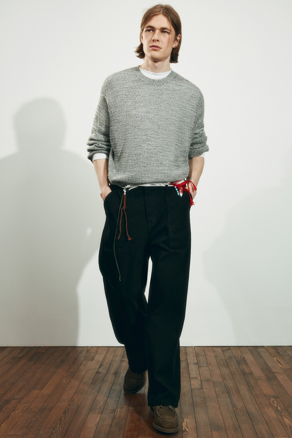 Брюки wide leg со средней посадкой в рубчик - цвет черный - 2