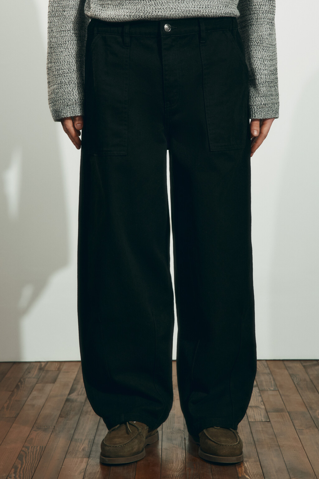 Брюки wide leg со средней посадкой в рубчик - цвет черный - 3