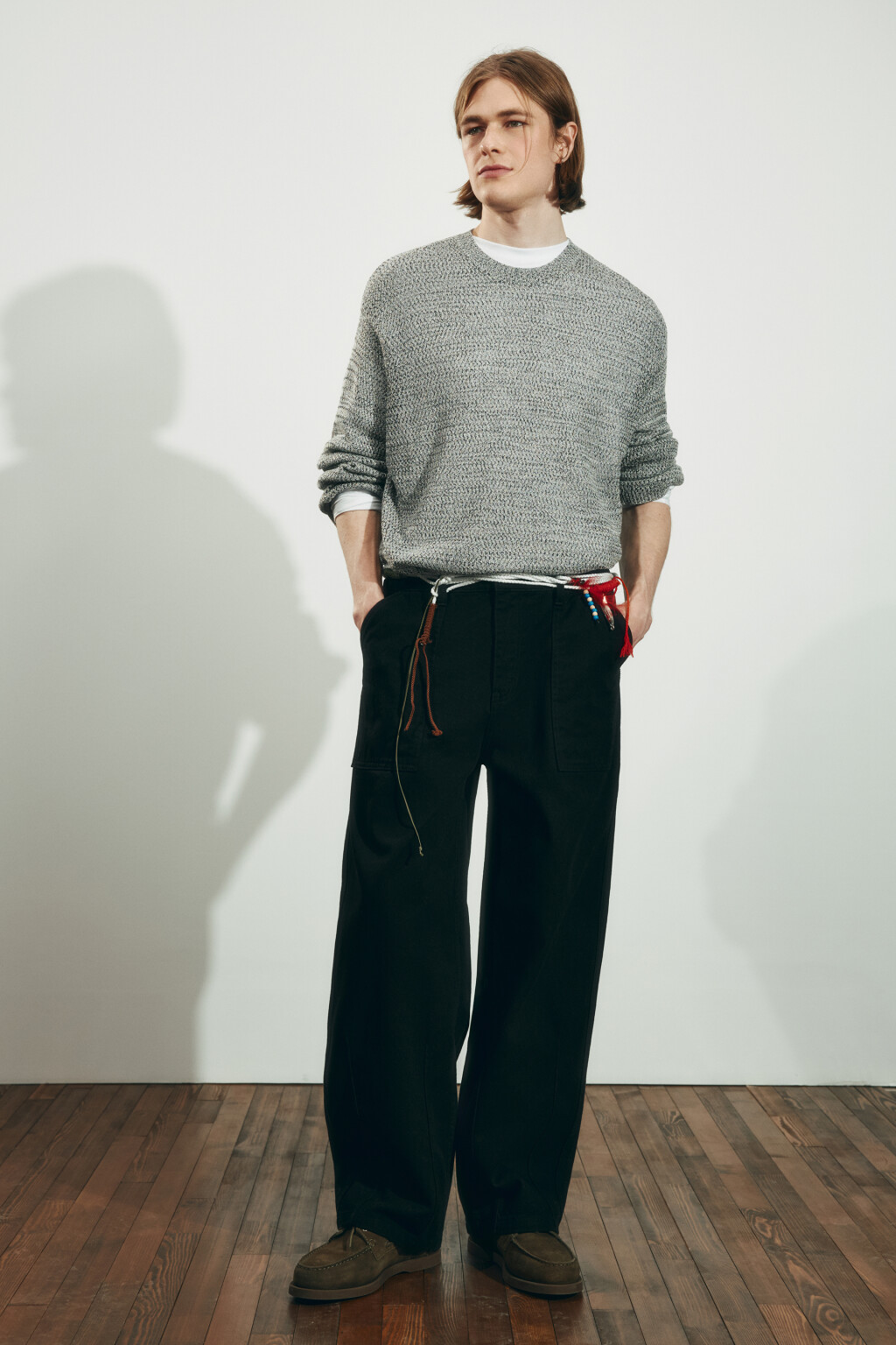 Брюки wide leg со средней посадкой в рубчик - цвет черный - 5