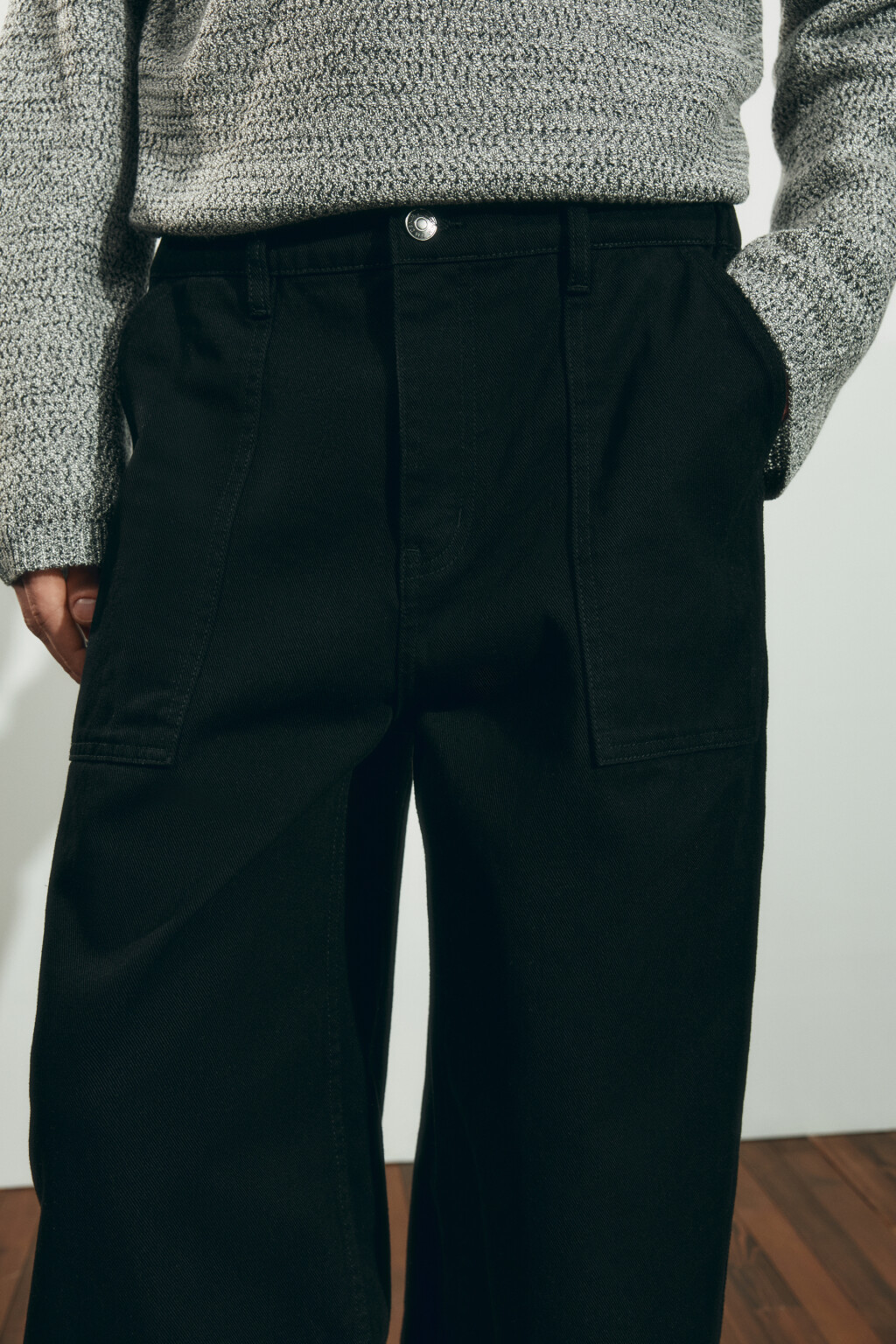 Брюки wide leg со средней посадкой в рубчик - цвет черный - 6