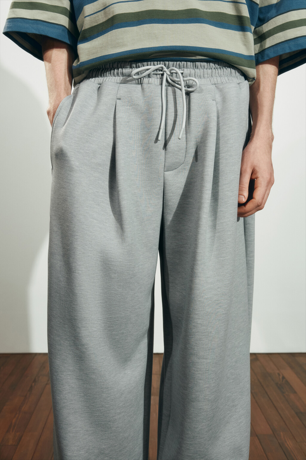 Брюки wide leg со средней посадкой на завязках - цвет серый - 5