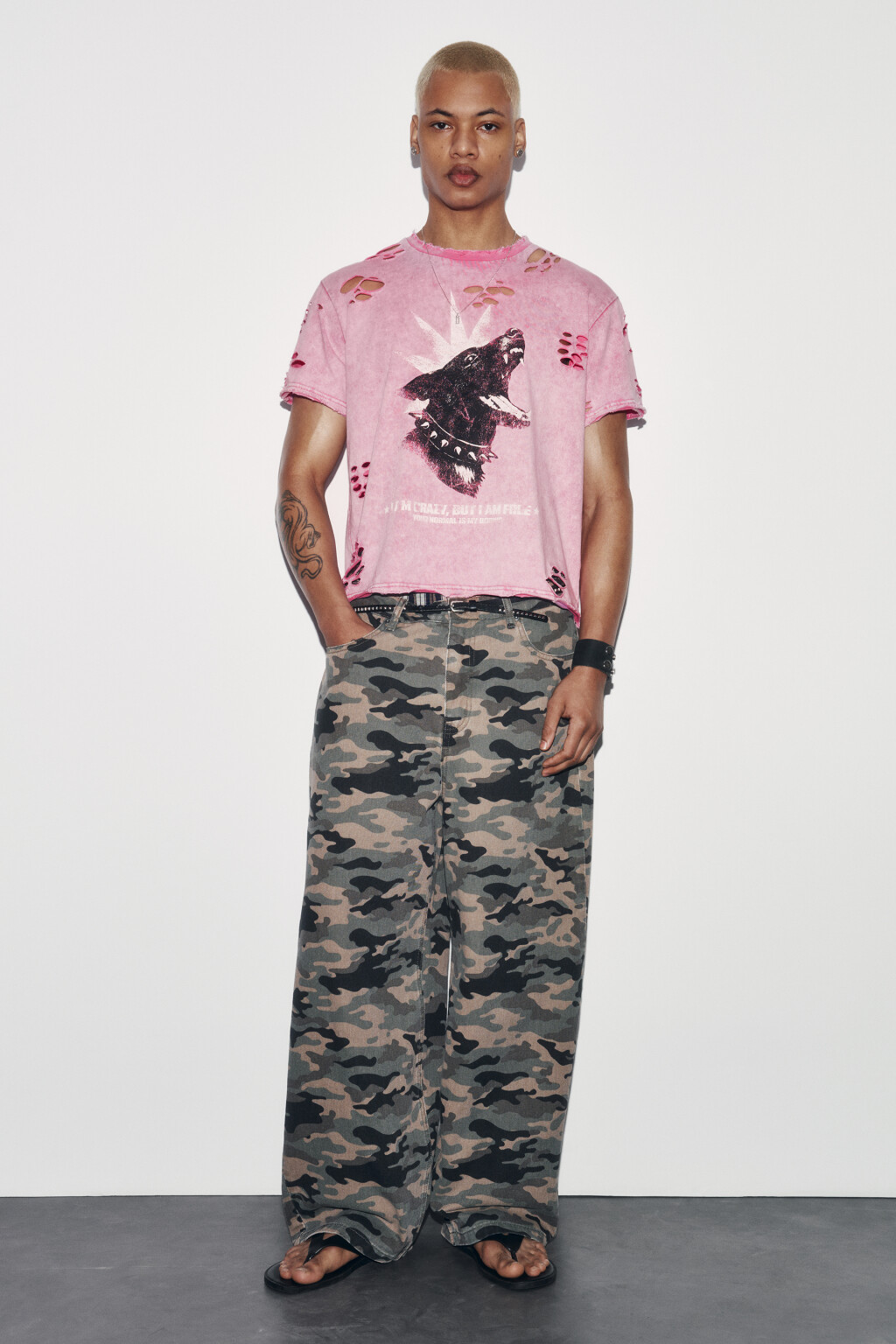 Брюки широкие хлопковые с принтом хаки - цвет мультиколор - 4