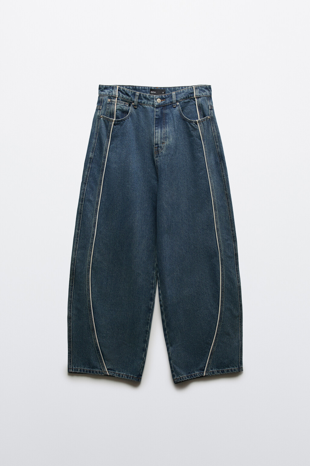 Джинсы barrel fit со средней посадкой и декоративными швами - цвет синий - 1