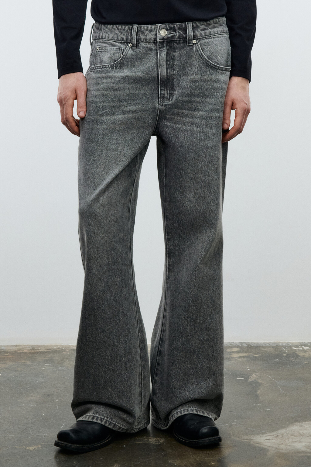Джинсы клеш со средней посадкой - цвет серый - 3