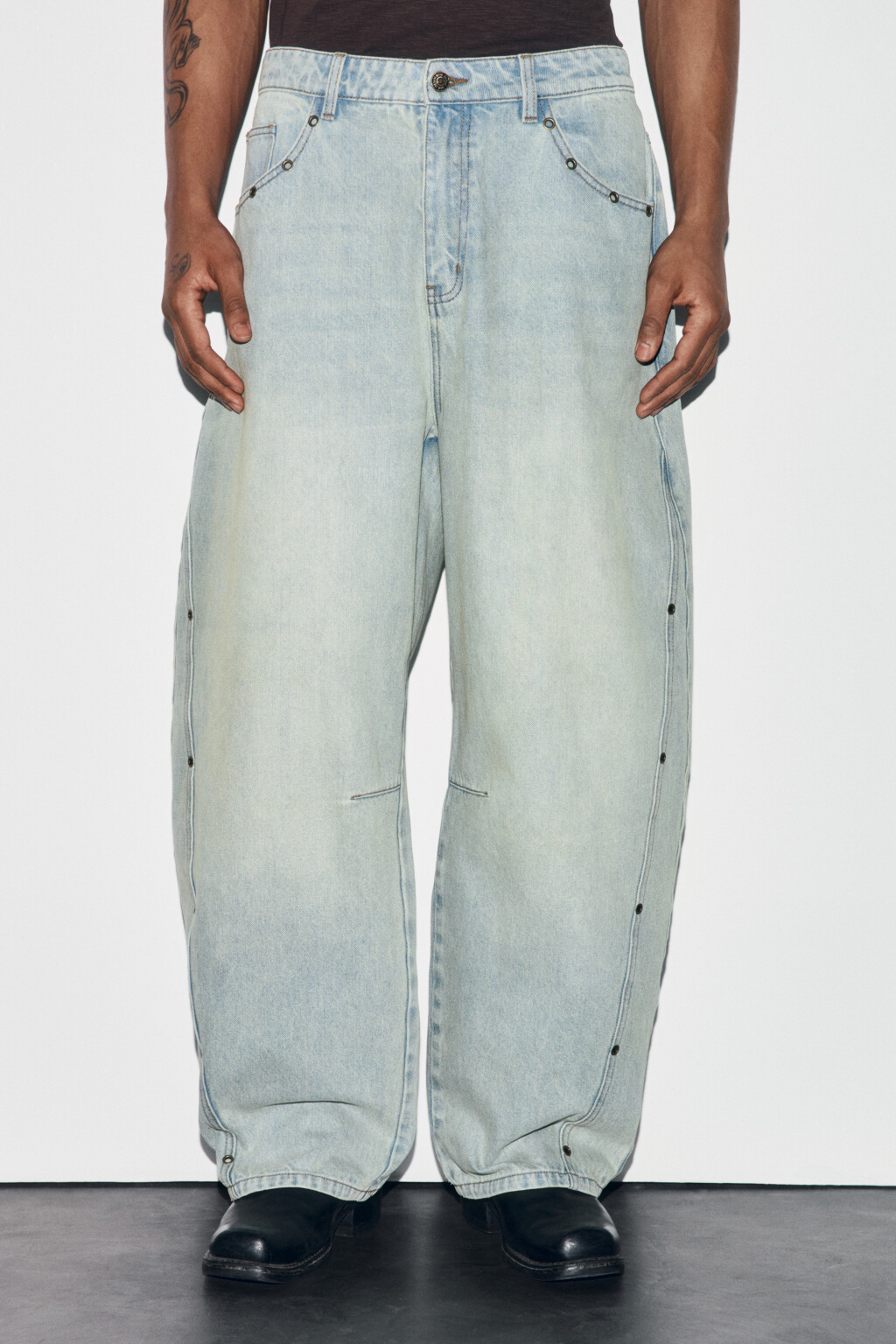 Джинсы baggy fit со средней посадкой и люверсами - цвет голубой - 3