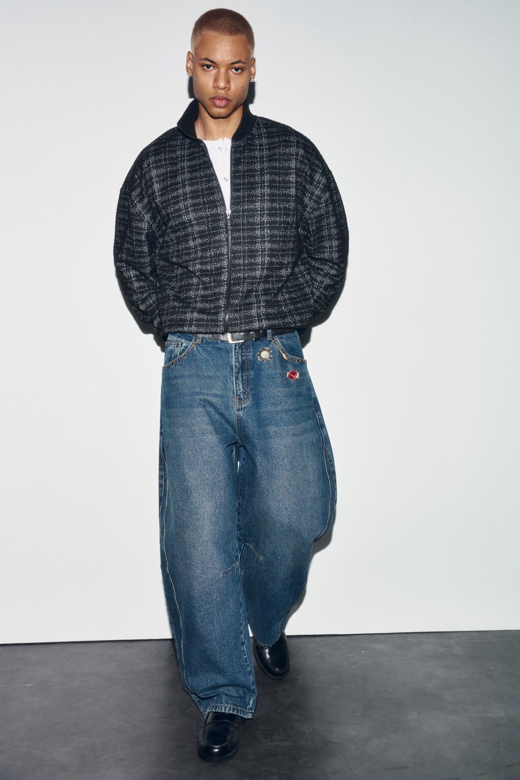 Джинсы baggy fit со средней посадкой и люверсами - цвет синий - 1