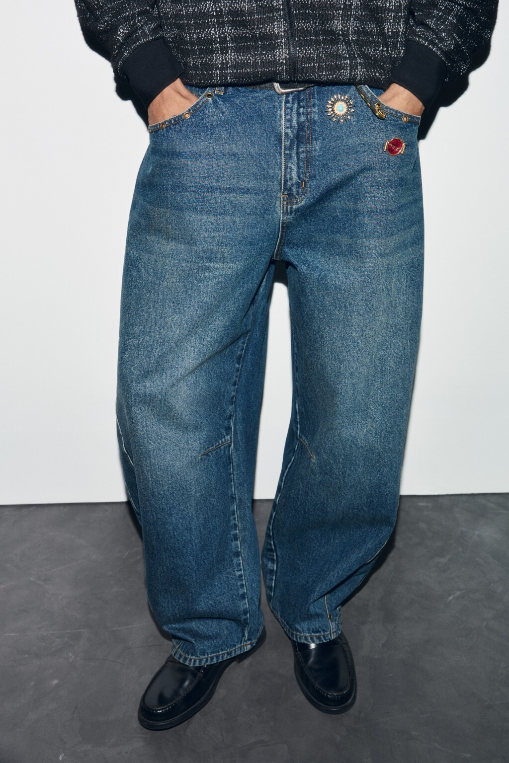 Джинсы baggy fit со средней посадкой и люверсами - цвет синий - 2