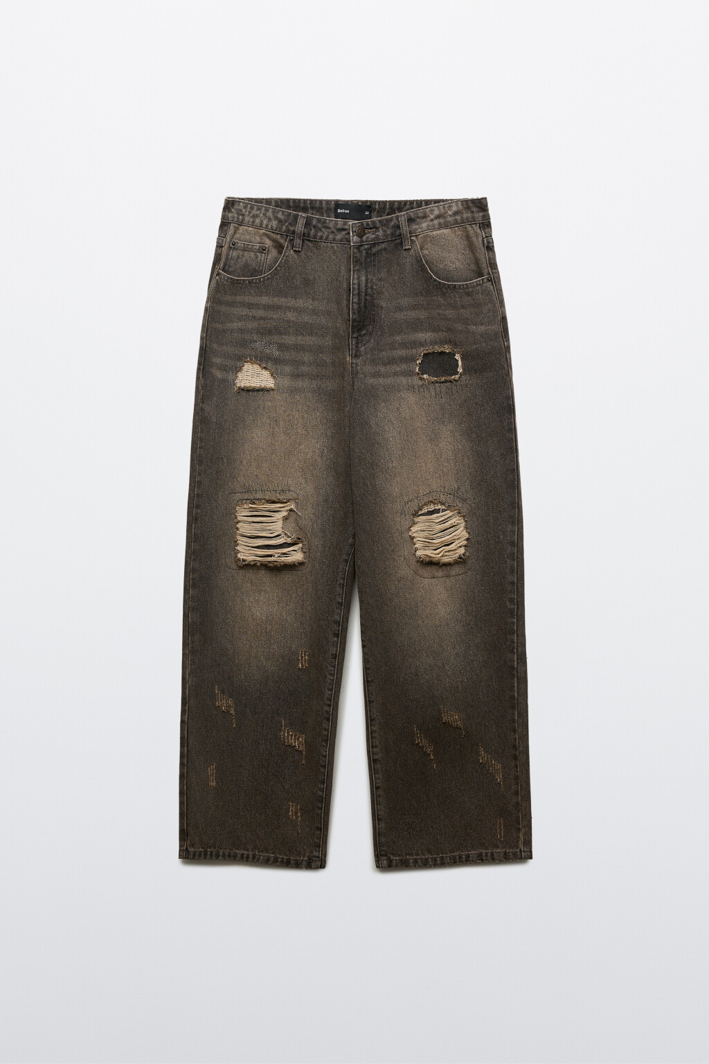 Джинсы wide leg со средней посадкой рваные - цвет коричневый - 9