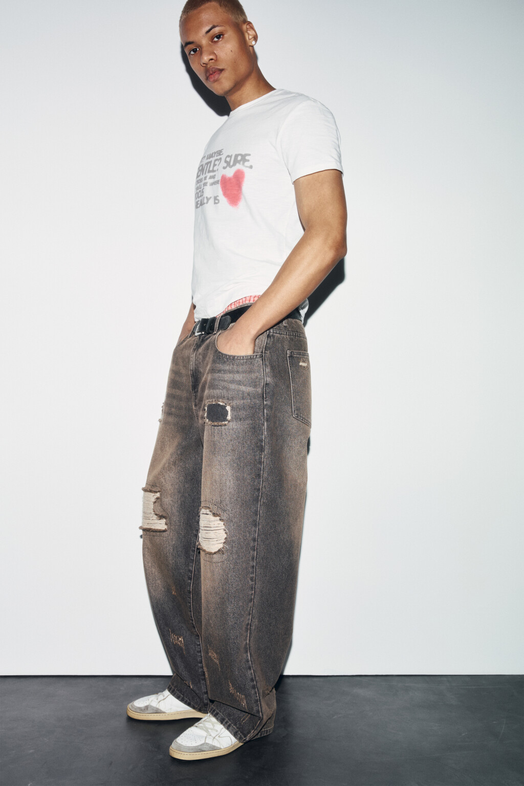 Джинсы wide leg со средней посадкой рваные - цвет коричневый - 2