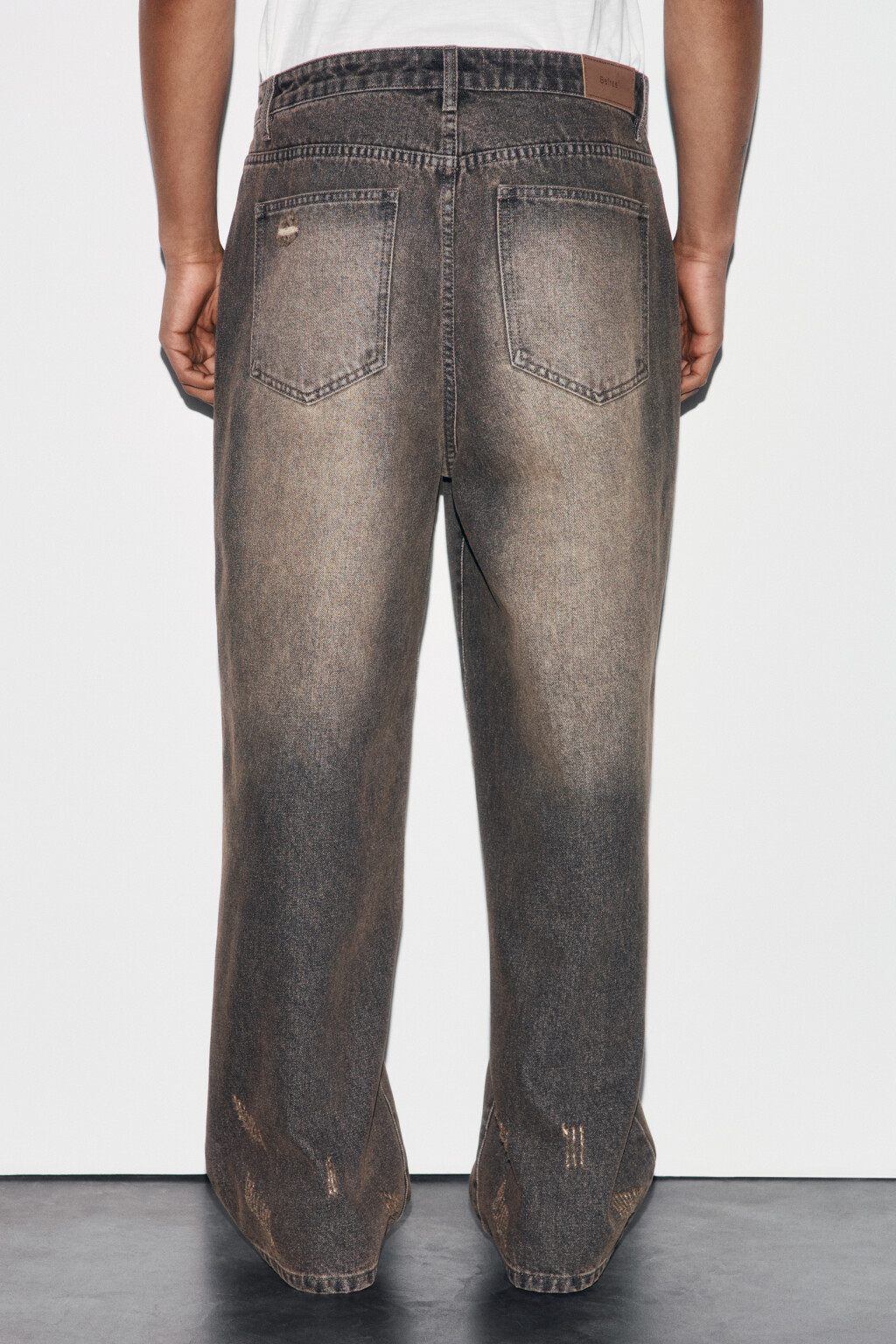 Джинсы wide leg со средней посадкой рваные - цвет коричневый - 4