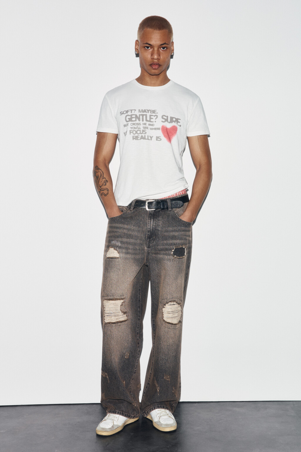 Джинсы wide leg со средней посадкой рваные - цвет коричневый - 5