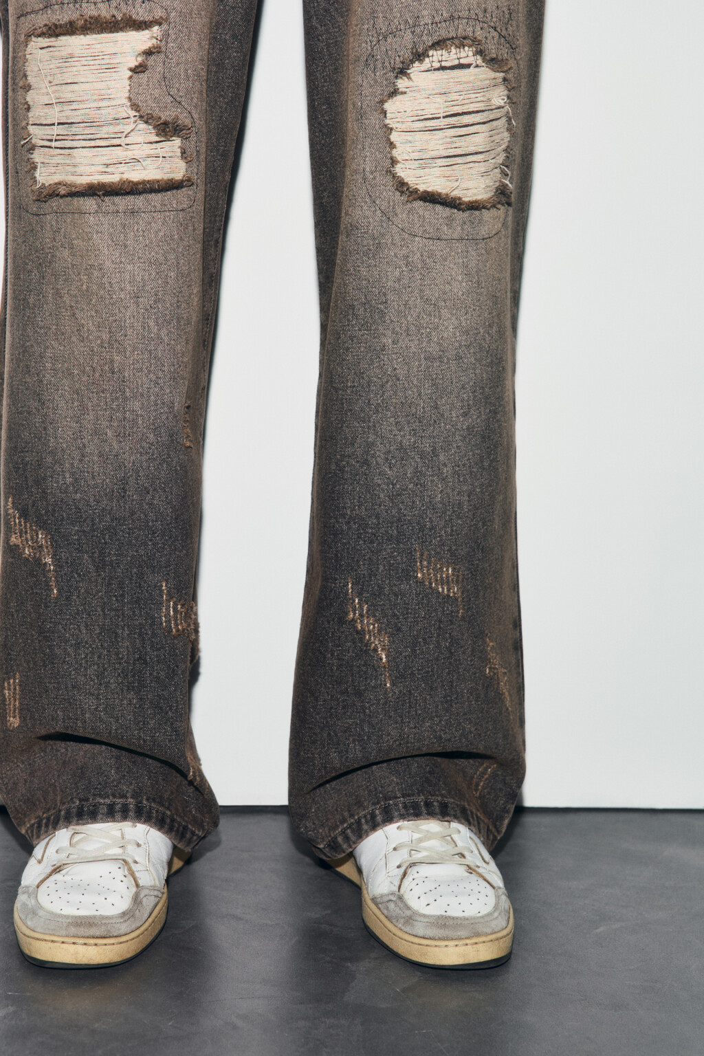 Джинсы wide leg со средней посадкой рваные - цвет коричневый - 7