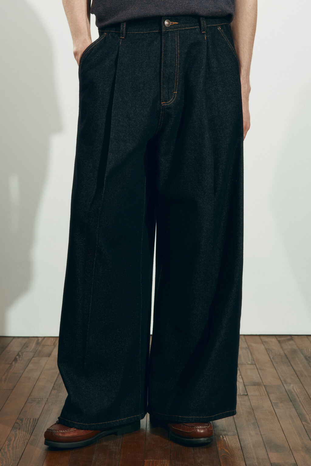 Джинсы baggy fit со средней посадкой и складками - цвет синий - 3