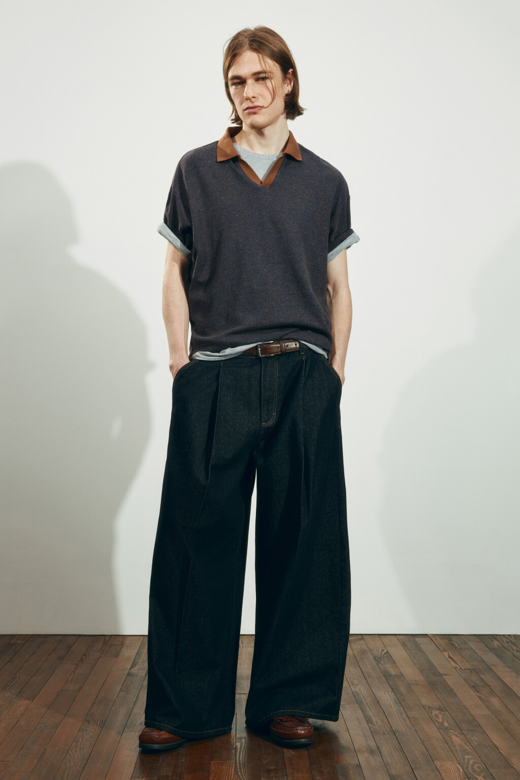 Джинсы baggy fit со средней посадкой и складками - цвет синий - 5