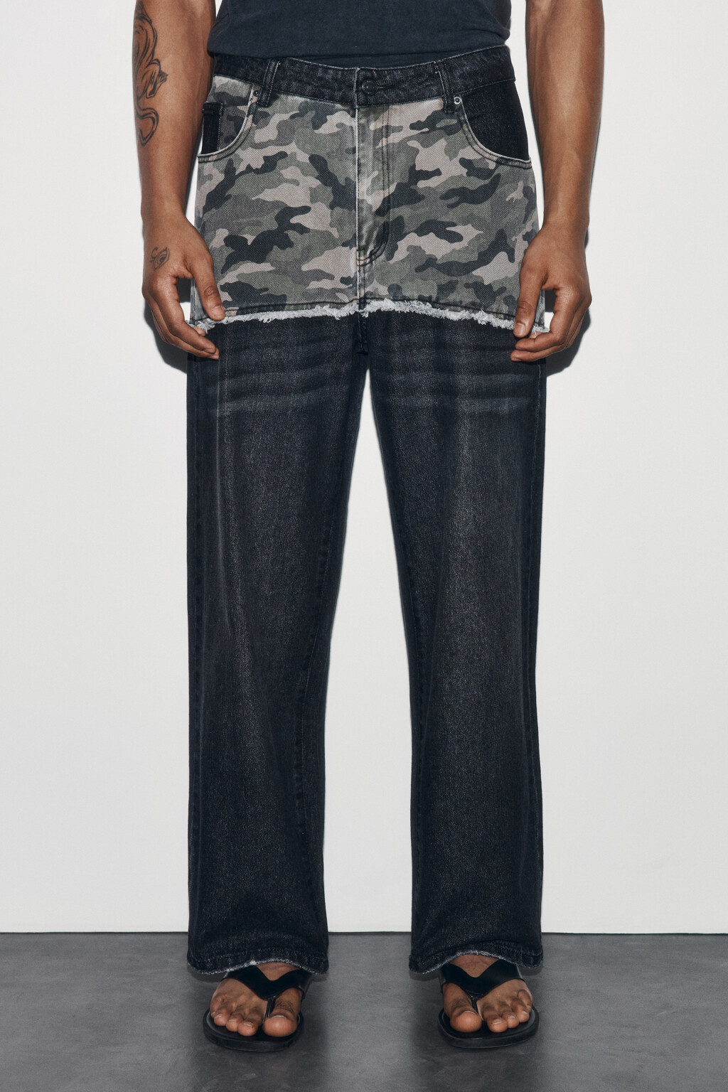 Джинсы wide leg со средней посадкой и имитацией второго слоя - цвет серый - 3