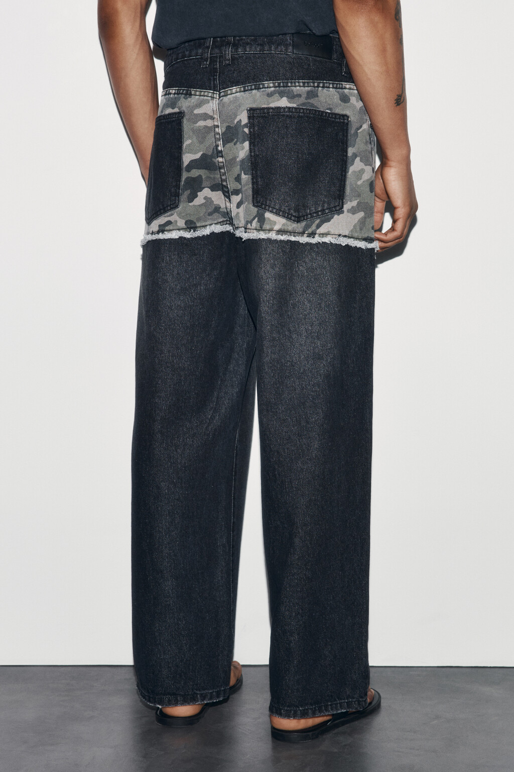 Джинсы wide leg со средней посадкой и имитацией второго слоя - цвет серый - 4