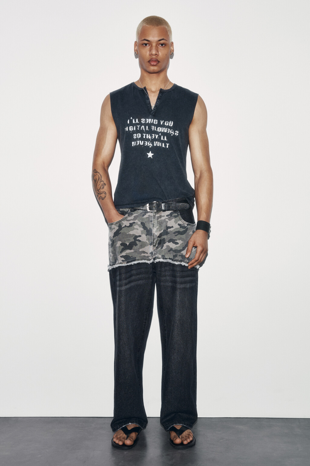 Джинсы wide leg со средней посадкой и имитацией второго слоя - цвет серый - 5