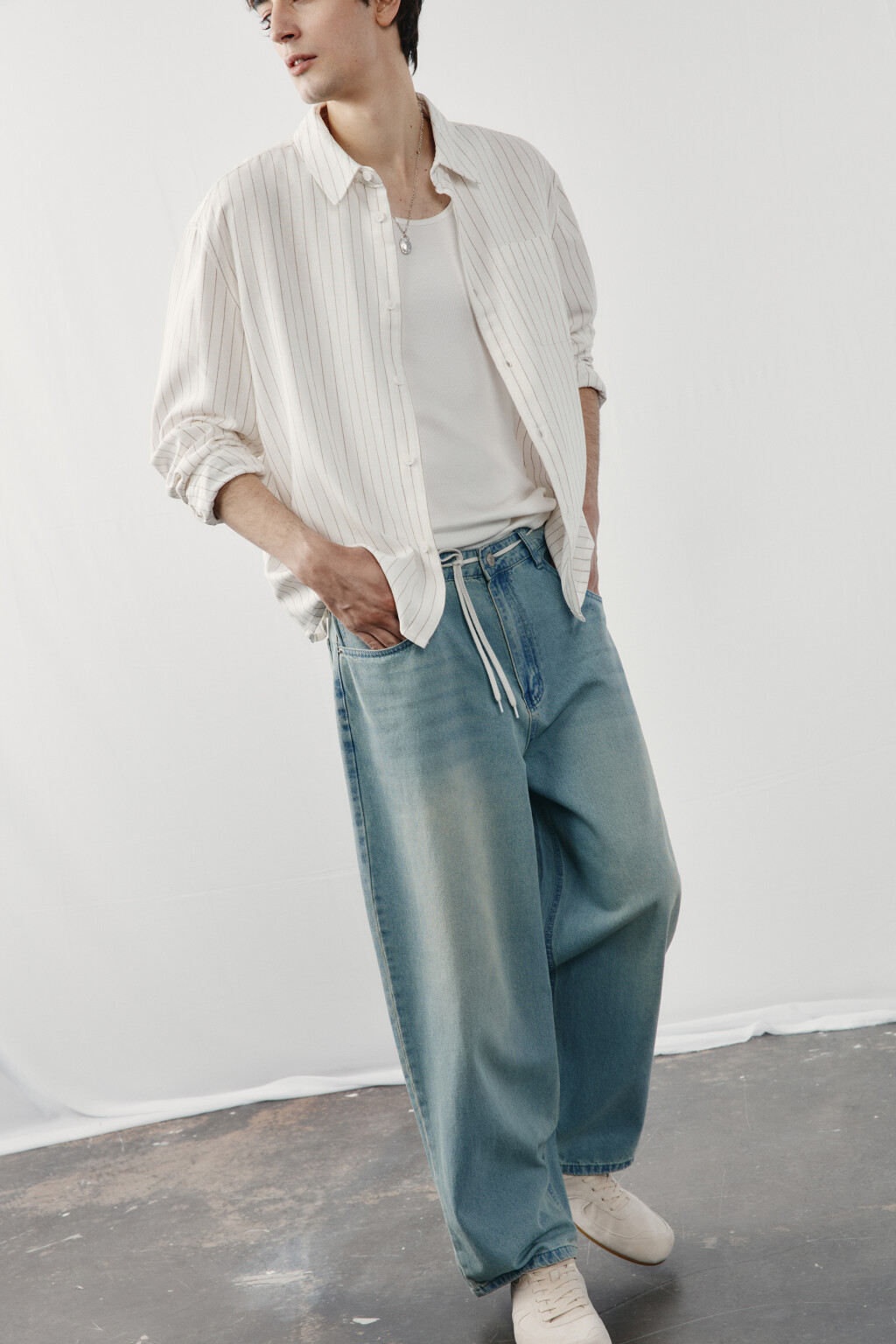 Джинсы багги со средней посадкой - цвет голубой - 1