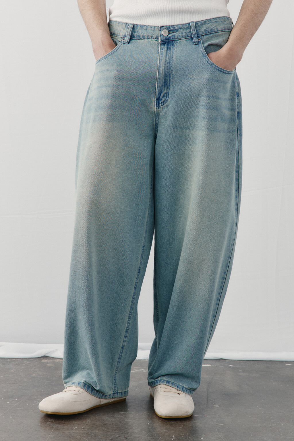 Джинсы багги со средней посадкой - цвет голубой - 3