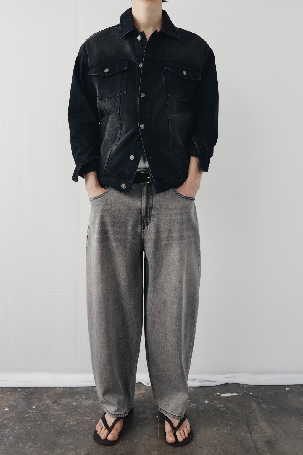 Джинсы багги со средней посадкой - цвет серый - 1