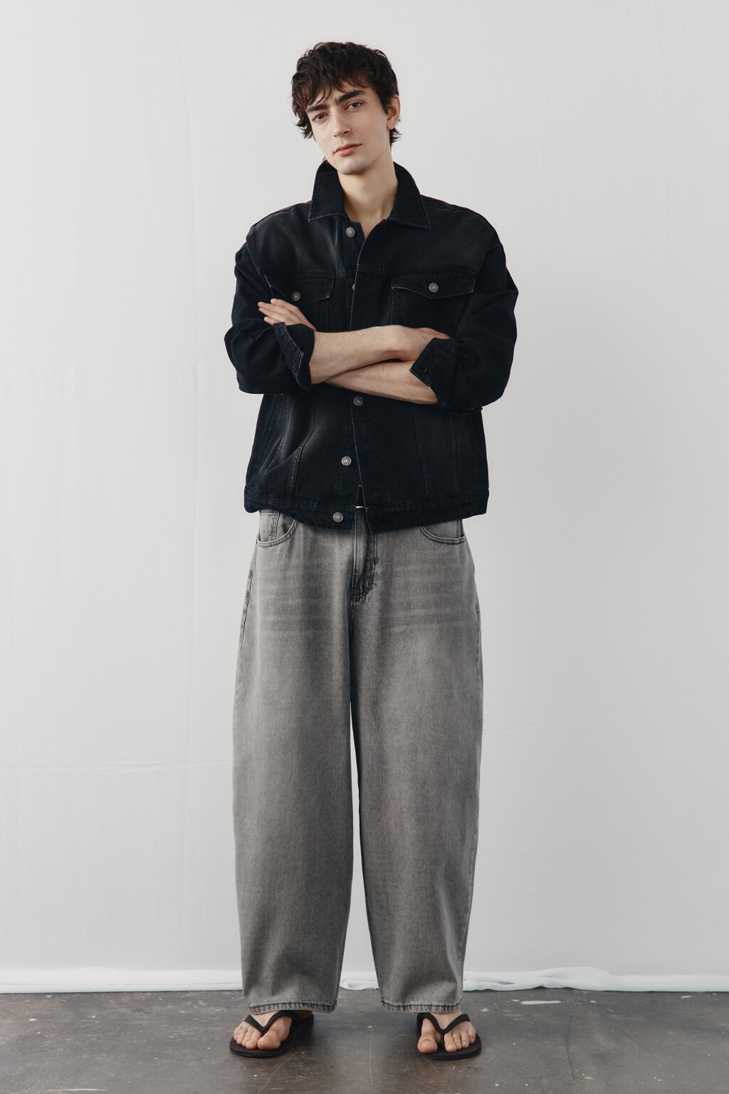 Джинсы багги со средней посадкой - цвет серый - 5