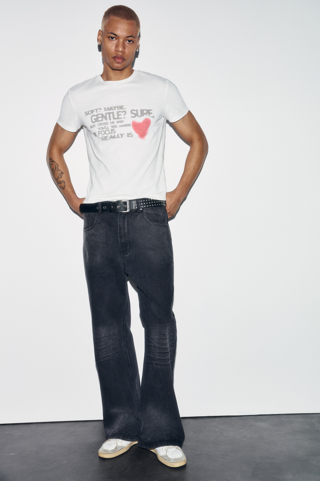 Джинсы клеш со средней посадкой потертые - цвет серый - 1