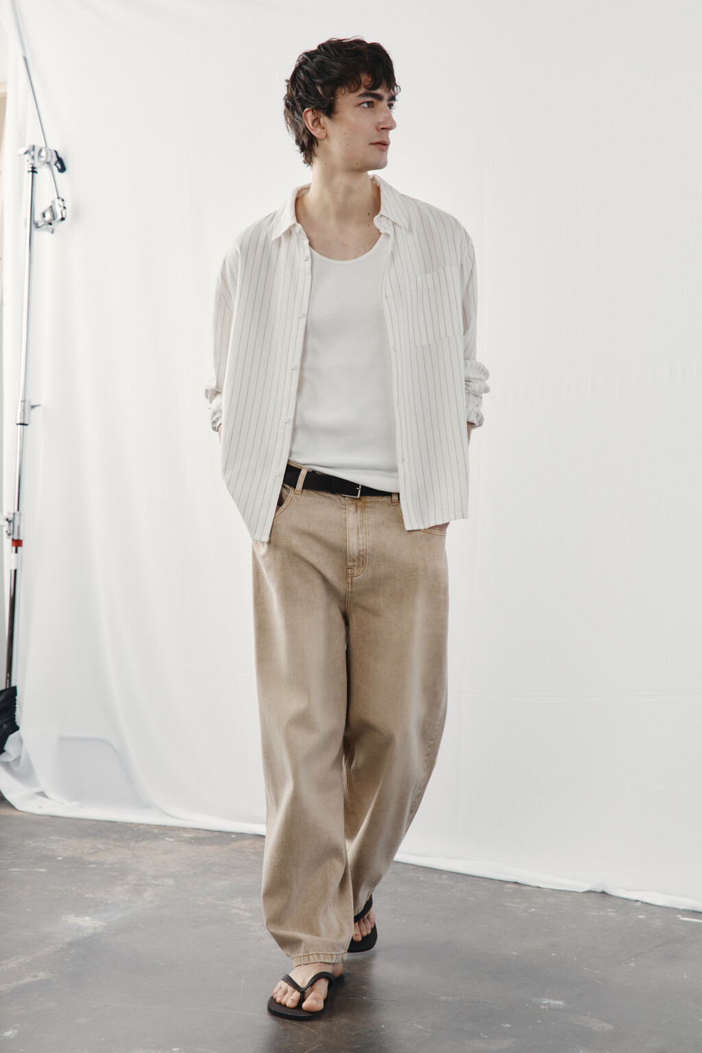 Джинсы широкие со средней посадкой - цвет бежевый - 1