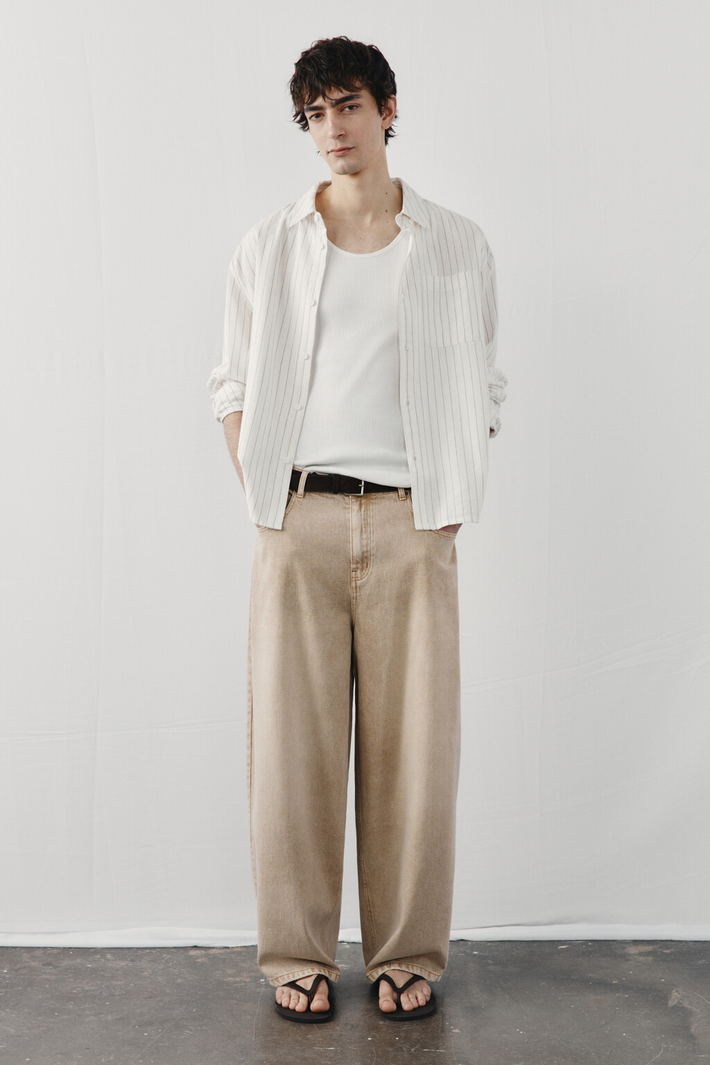 Джинсы широкие со средней посадкой - цвет бежевый - 5