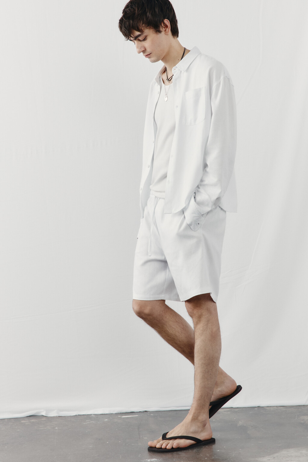 Шорты вискозные со льном на завязках - цвет белый - 1