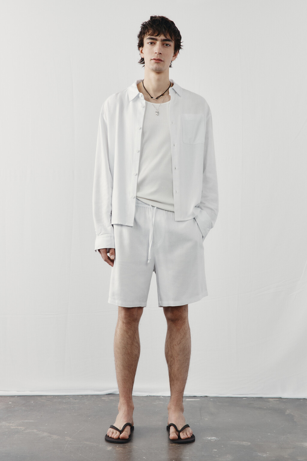 Шорты вискозные со льном на завязках - цвет белый - 4