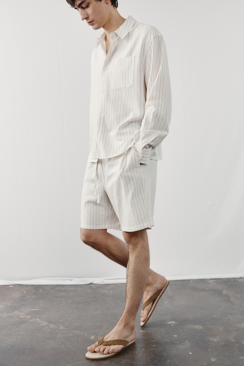 Шорты вискозные со льном на завязках - цвет бежевый - 1