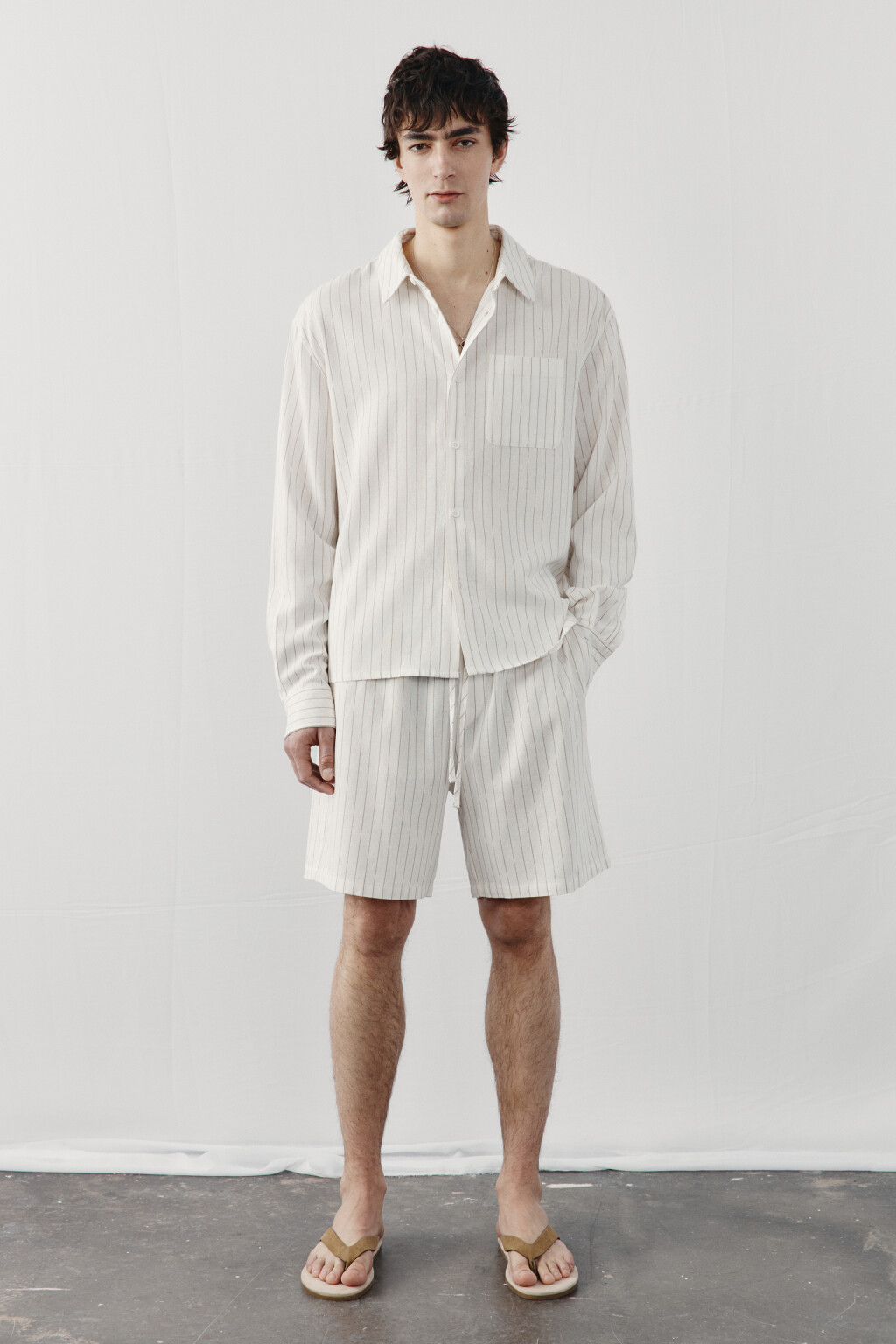 Шорты вискозные со льном на завязках - цвет бежевый - 4