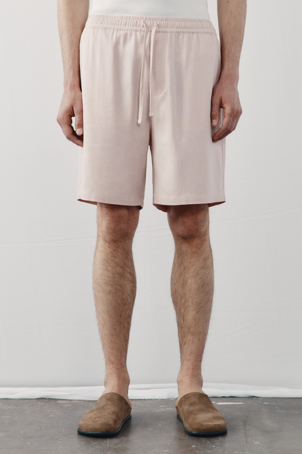 Шорты вискозные со льном на завязках - цвет розовый - 2