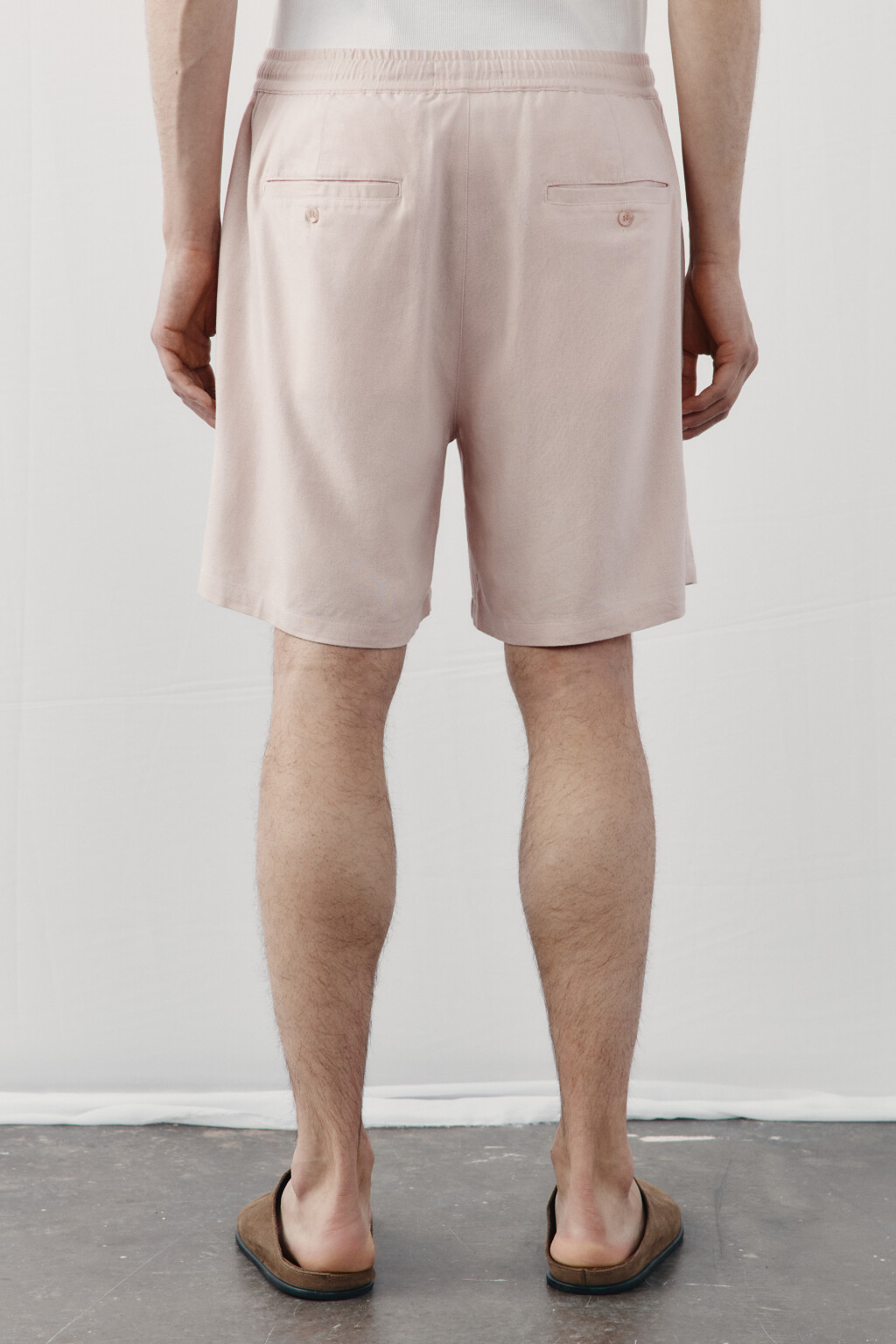 Шорты вискозные со льном на завязках - цвет розовый - 3