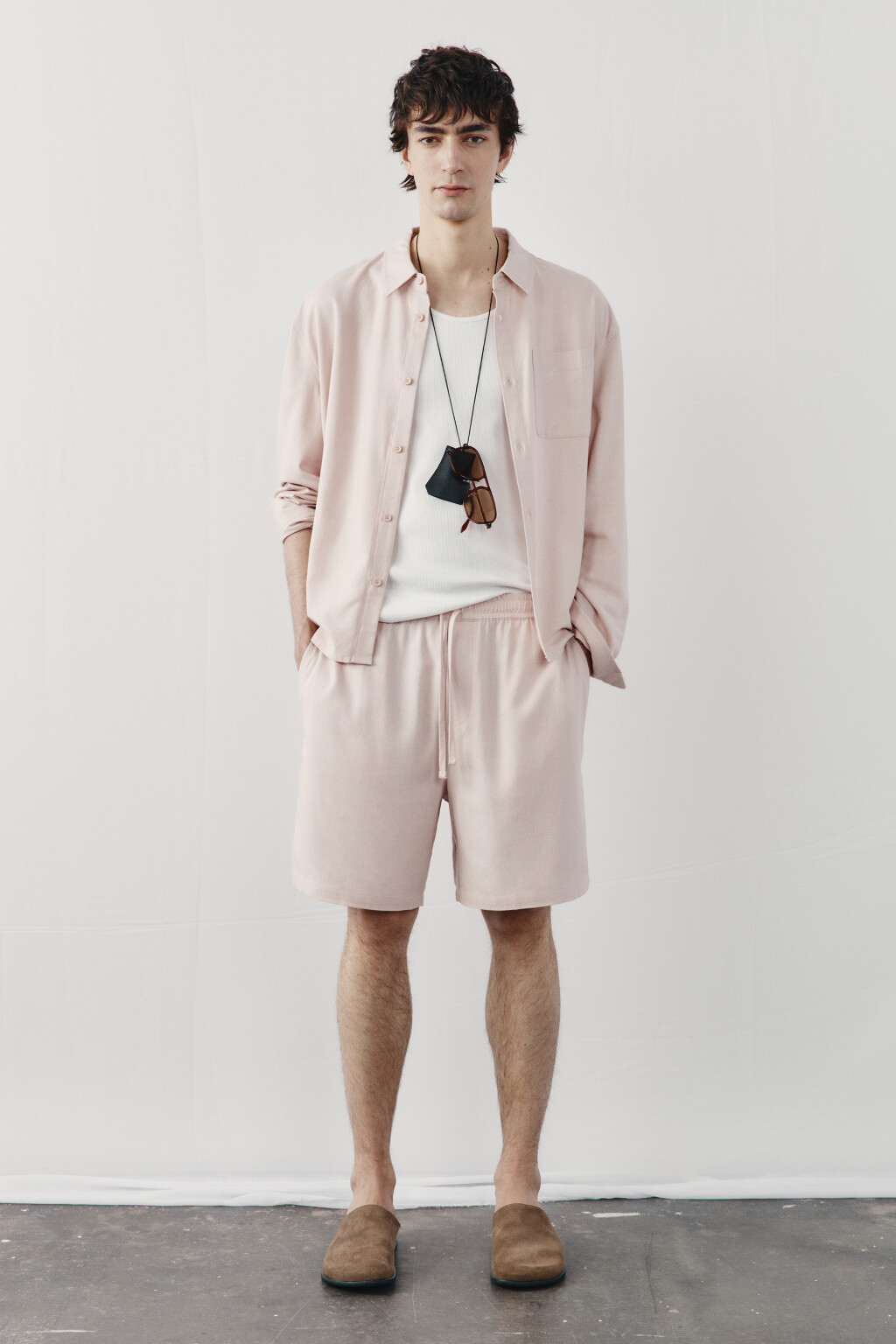 Шорты вискозные со льном на завязках - цвет розовый - 4