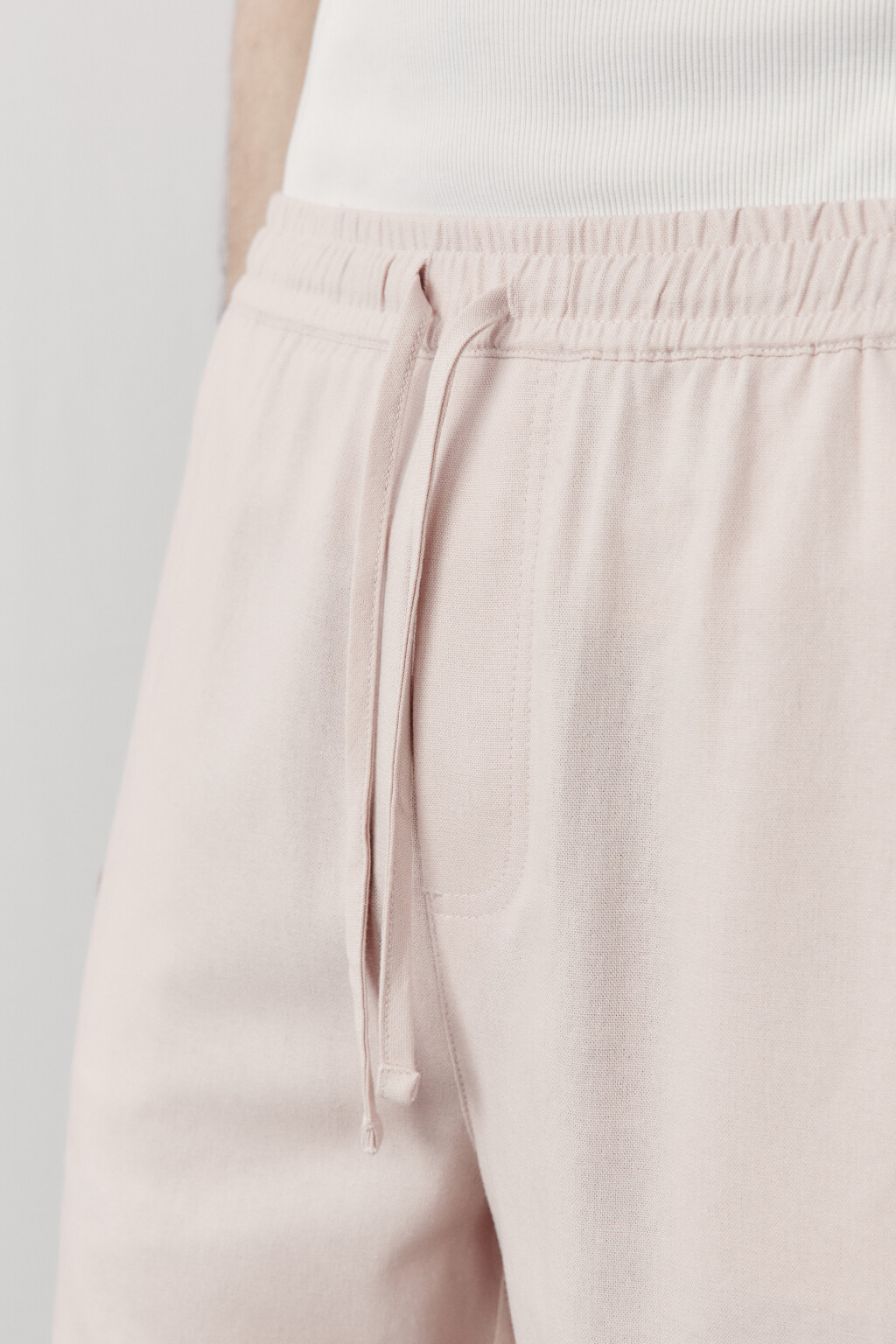 Шорты вискозные со льном на завязках - цвет розовый - 5