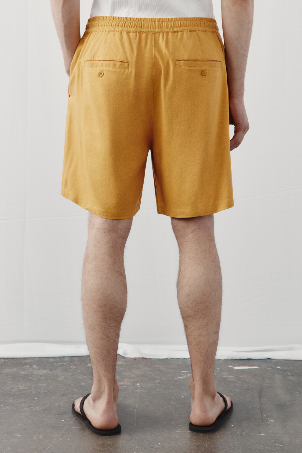 Шорты вискозные со льном на завязках - цвет желтый - 3