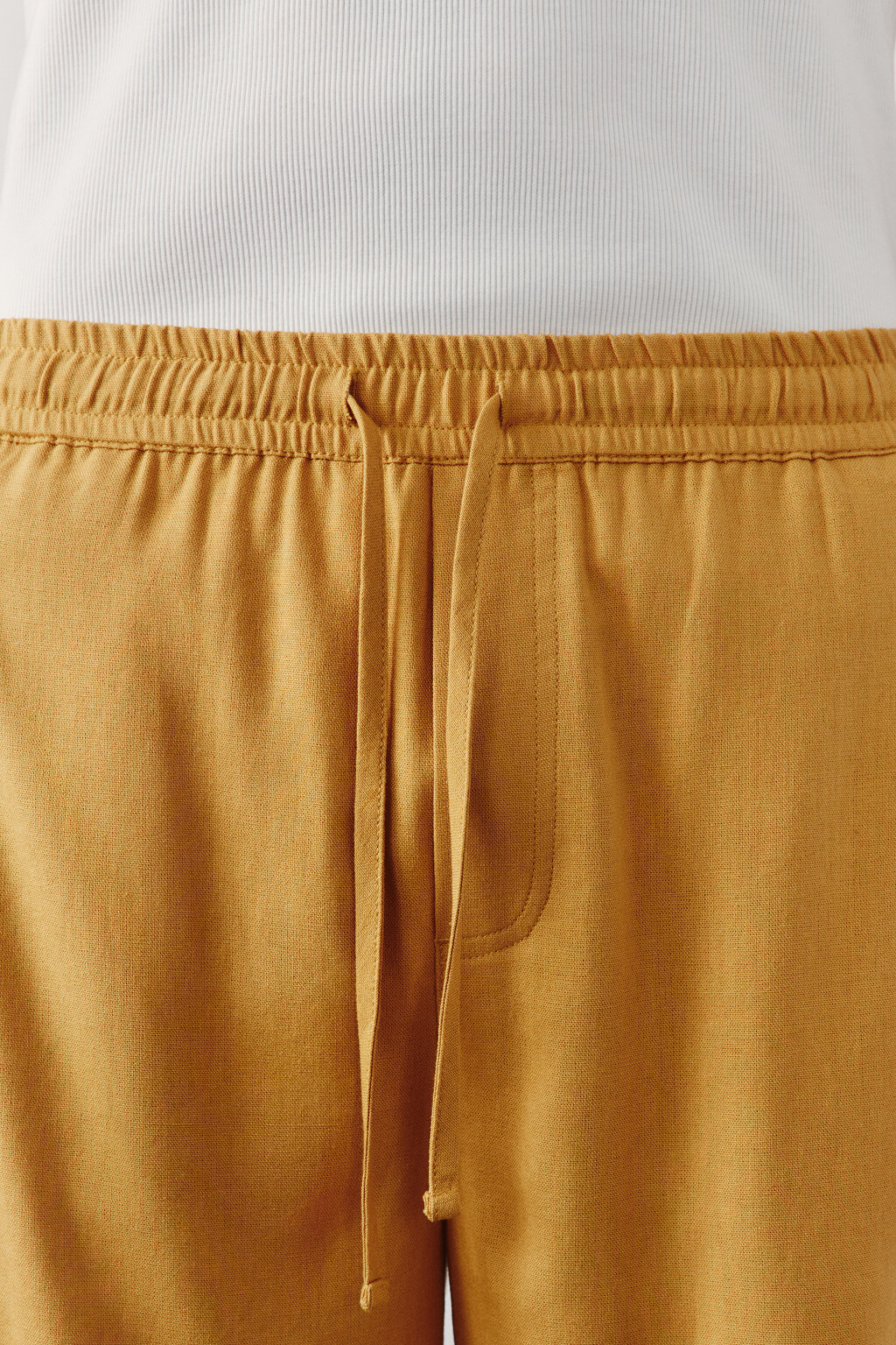 Шорты вискозные со льном на завязках - цвет желтый - 5