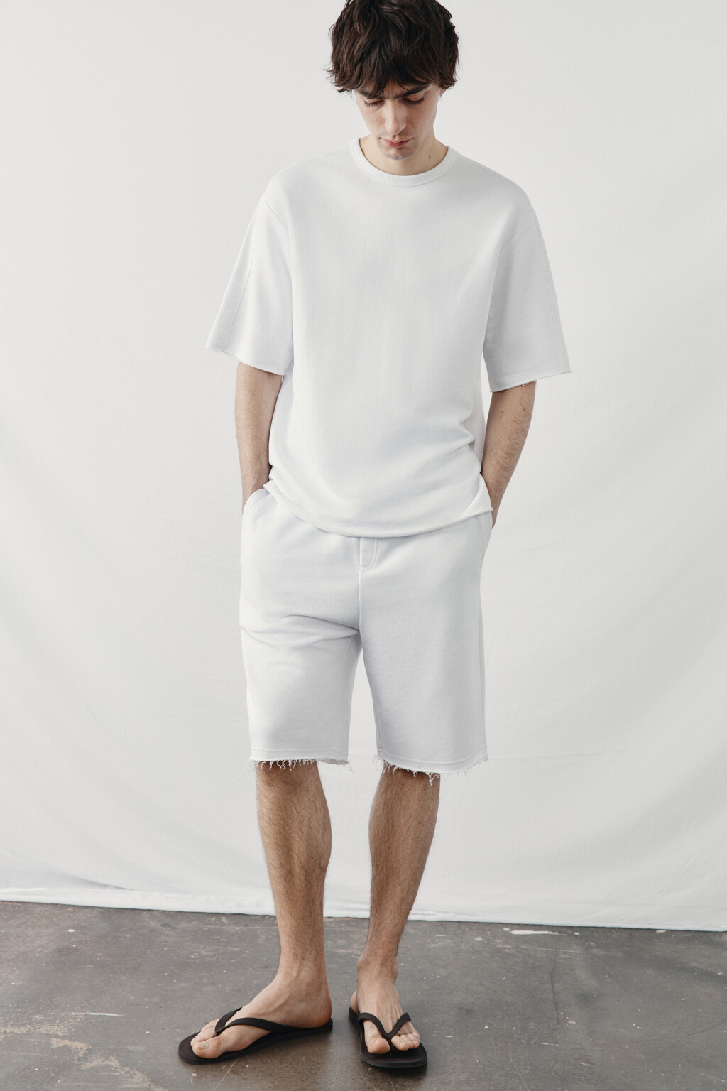 Шорты хлопковые со средней посадкой на завязках - цвет белый - 1