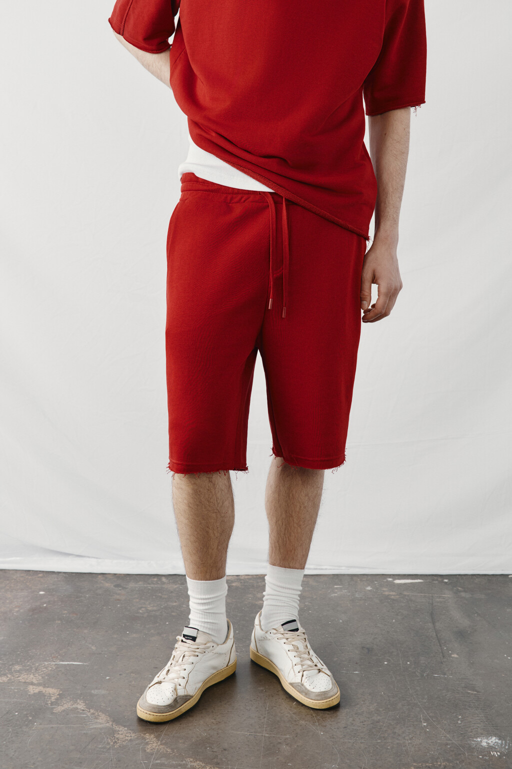 Шорты хлопковые со средней посадкой на завязках - цвет бордовый - 1