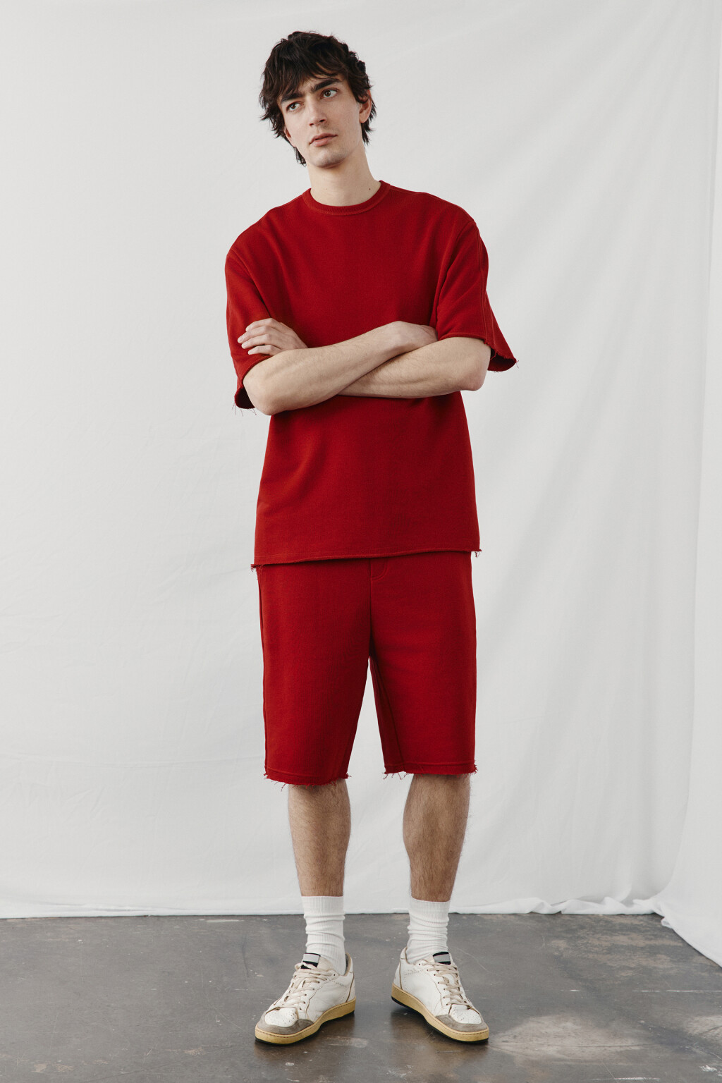 Шорты хлопковые со средней посадкой на завязках - цвет бордовый - 4