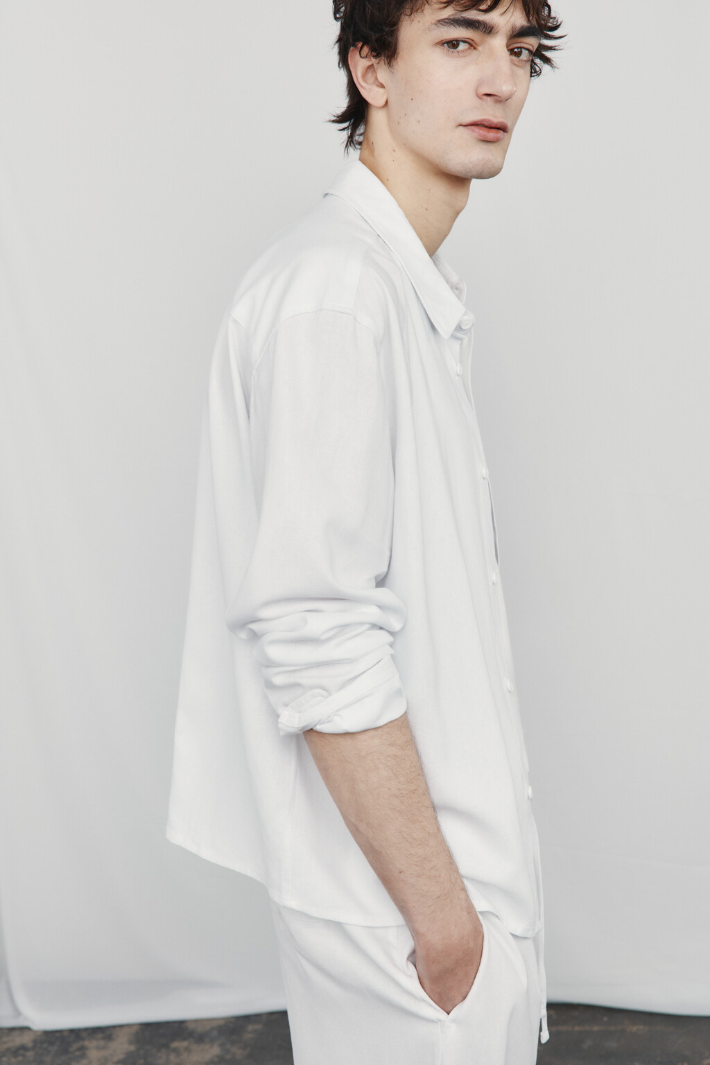 Рубашка базовая вискозная со льном - цвет белый - 1