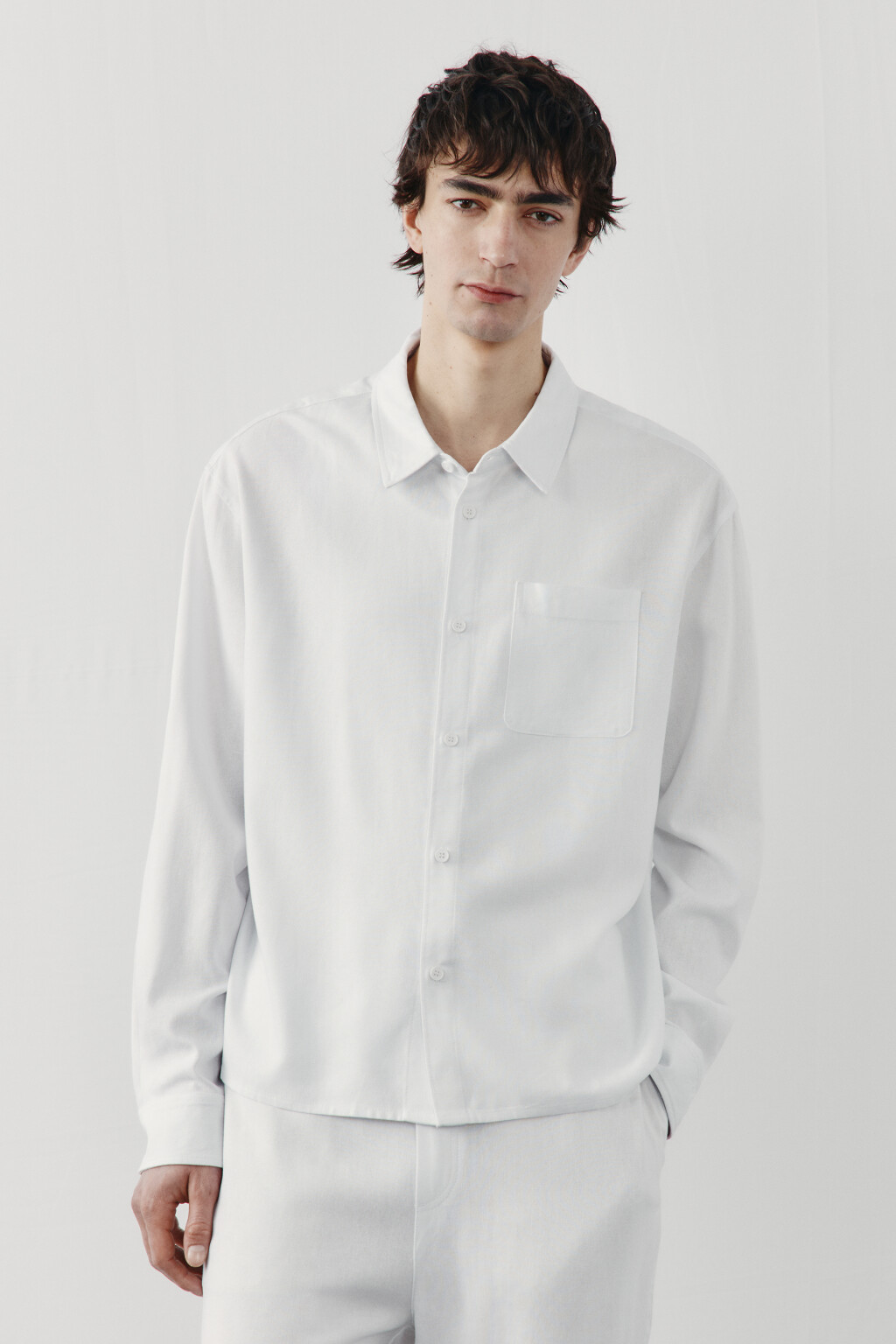 Рубашка базовая вискозная со льном - цвет белый - 2