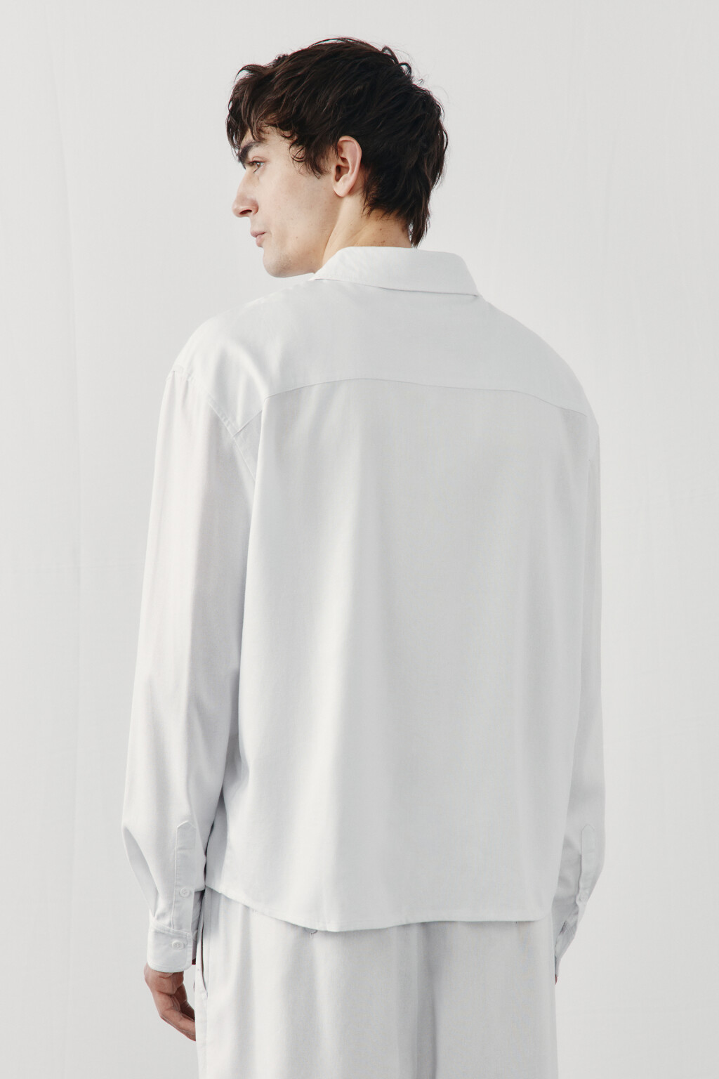 Рубашка базовая вискозная со льном - цвет белый - 3