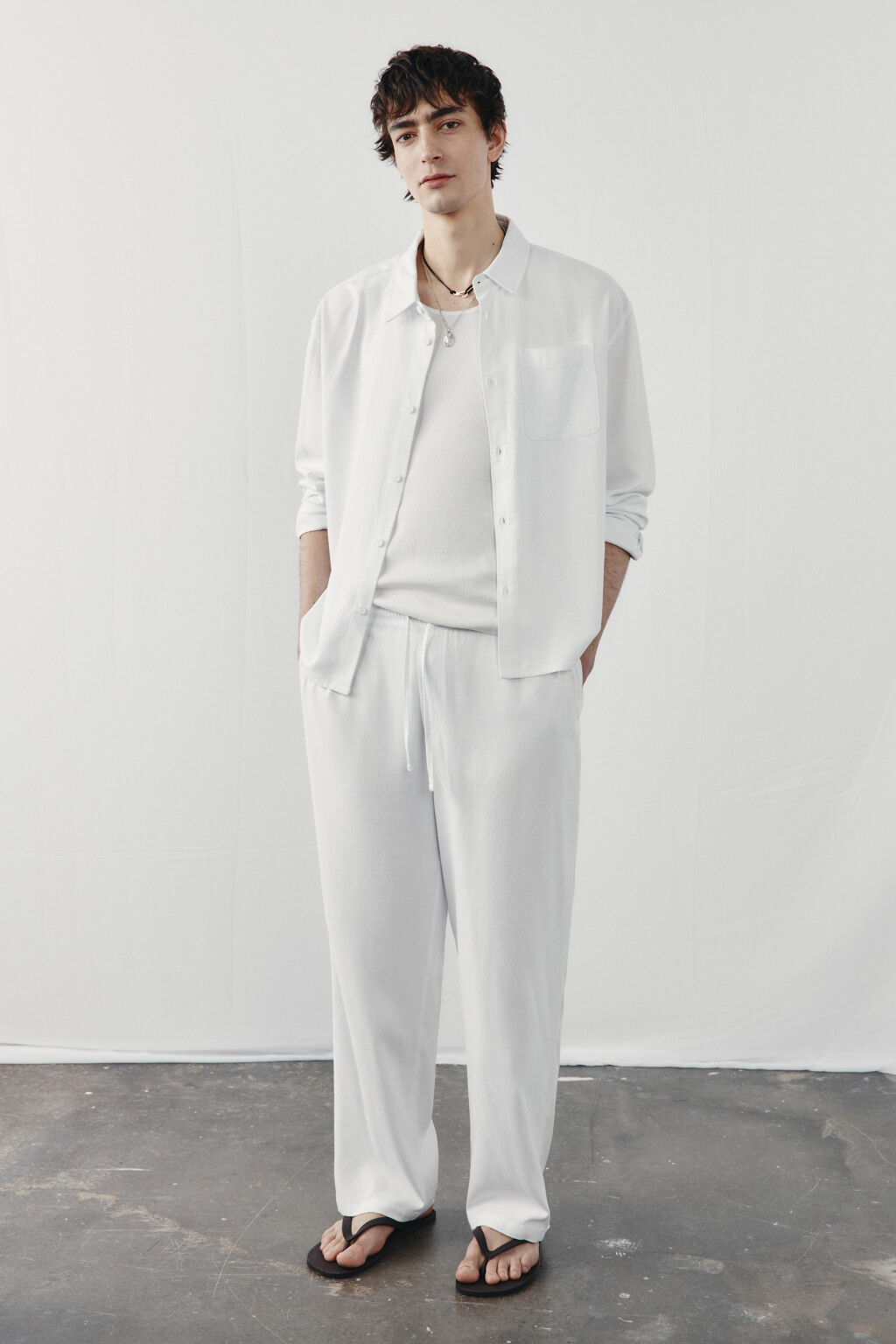 Рубашка базовая вискозная со льном - цвет белый - 4