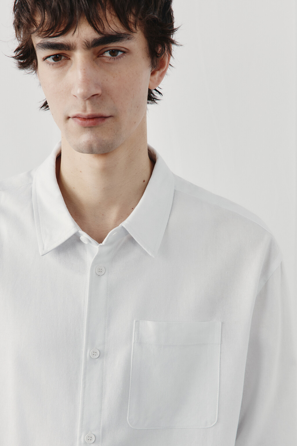 Рубашка базовая вискозная со льном - цвет белый - 5
